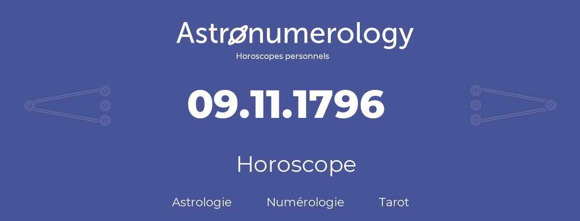 Horoscope pour anniversaire (jour de naissance): 09.11.1796 (09 Novembre 1796)