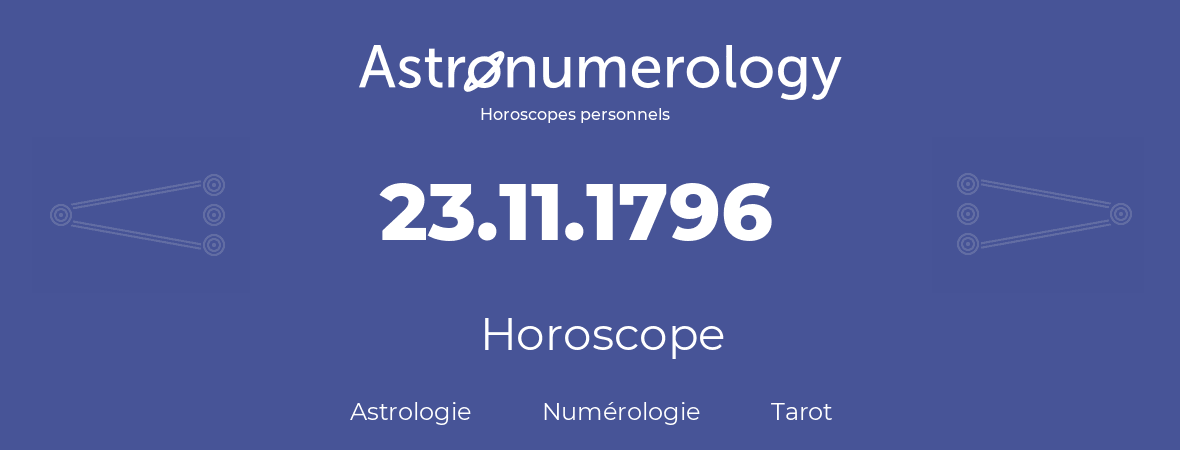 Horoscope pour anniversaire (jour de naissance): 23.11.1796 (23 Novembre 1796)