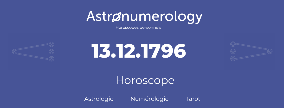 Horoscope pour anniversaire (jour de naissance): 13.12.1796 (13 Décembre 1796)