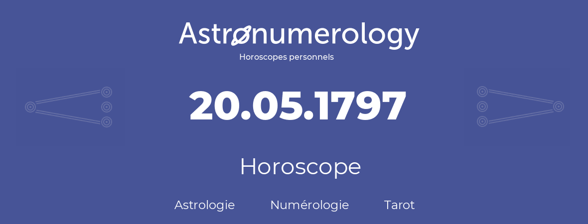 Horoscope pour anniversaire (jour de naissance): 20.05.1797 (20 Mai 1797)