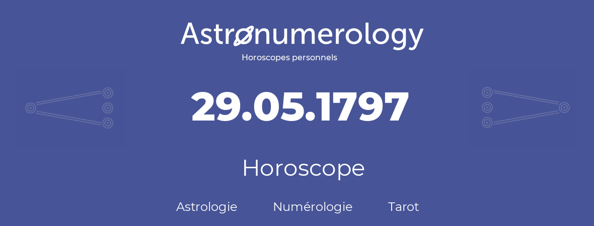Horoscope pour anniversaire (jour de naissance): 29.05.1797 (29 Mai 1797)