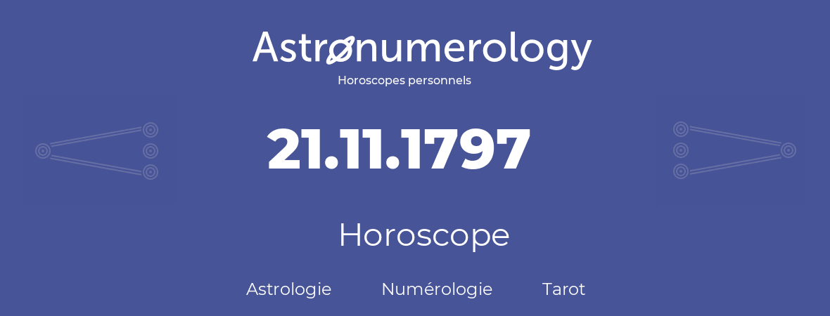 Horoscope pour anniversaire (jour de naissance): 21.11.1797 (21 Novembre 1797)