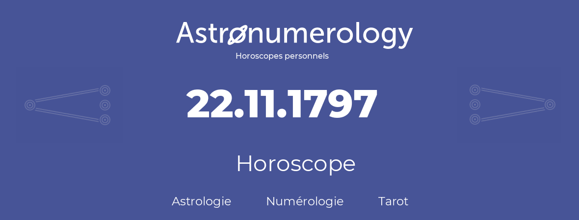 Horoscope pour anniversaire (jour de naissance): 22.11.1797 (22 Novembre 1797)