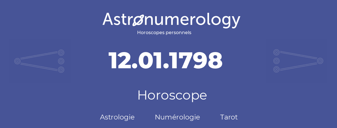 Horoscope pour anniversaire (jour de naissance): 12.01.1798 (12 Janvier 1798)