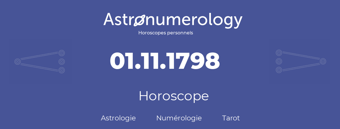 Horoscope pour anniversaire (jour de naissance): 01.11.1798 (31 Novembre 1798)