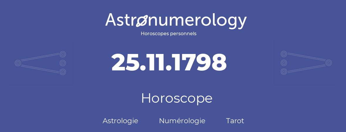 Horoscope pour anniversaire (jour de naissance): 25.11.1798 (25 Novembre 1798)