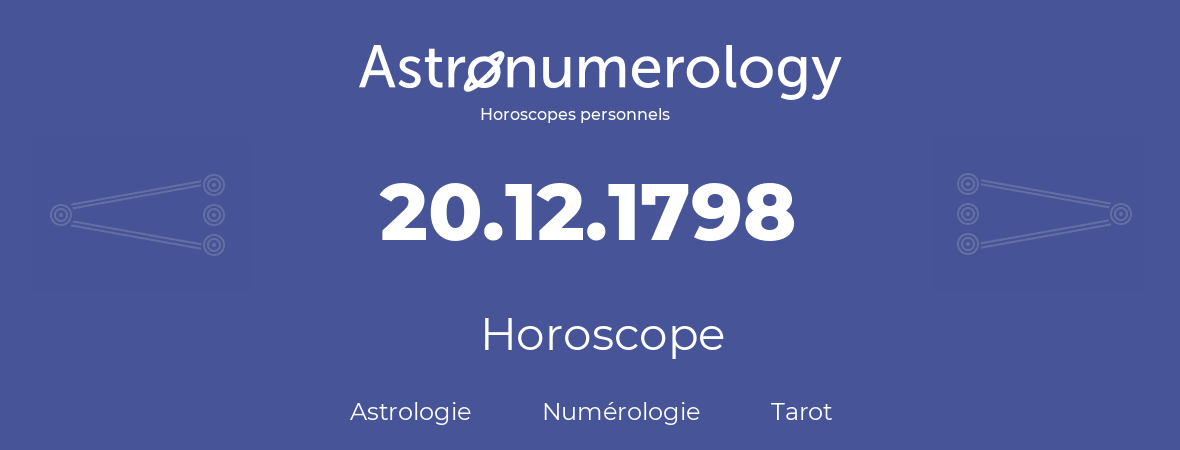 Horoscope pour anniversaire (jour de naissance): 20.12.1798 (20 Décembre 1798)