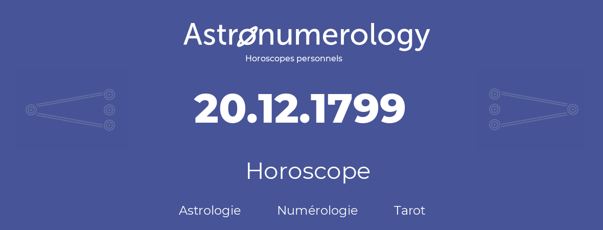 Horoscope pour anniversaire (jour de naissance): 20.12.1799 (20 Décembre 1799)