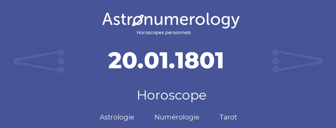 Horoscope pour anniversaire (jour de naissance): 20.01.1801 (20 Janvier 1801)