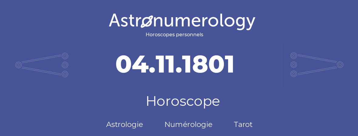 Horoscope pour anniversaire (jour de naissance): 04.11.1801 (4 Novembre 1801)