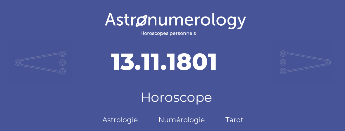 Horoscope pour anniversaire (jour de naissance): 13.11.1801 (13 Novembre 1801)