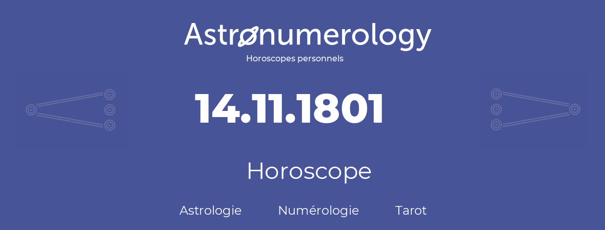 Horoscope pour anniversaire (jour de naissance): 14.11.1801 (14 Novembre 1801)