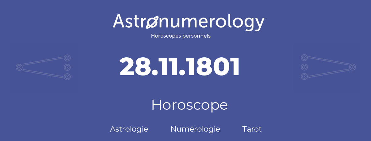 Horoscope pour anniversaire (jour de naissance): 28.11.1801 (28 Novembre 1801)