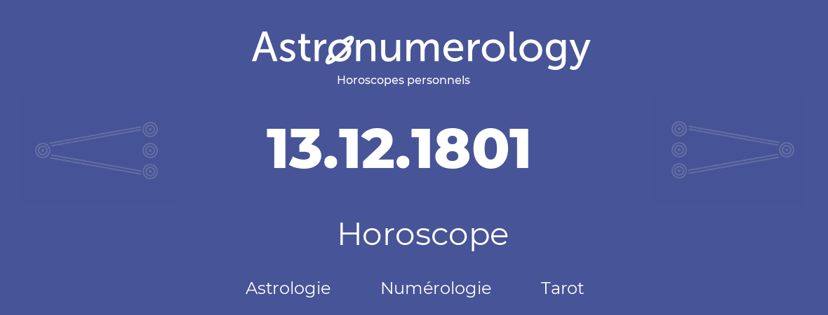 Horoscope pour anniversaire (jour de naissance): 13.12.1801 (13 Décembre 1801)