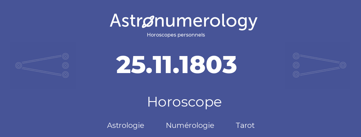 Horoscope pour anniversaire (jour de naissance): 25.11.1803 (25 Novembre 1803)
