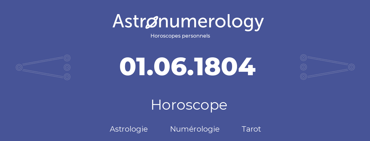 Horoscope pour anniversaire (jour de naissance): 01.06.1804 (01 Juin 1804)