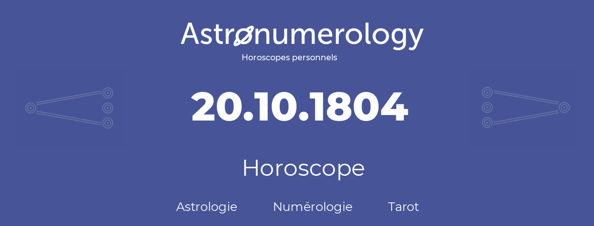 Horoscope pour anniversaire (jour de naissance): 20.10.1804 (20 Octobre 1804)