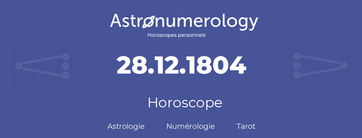 Horoscope pour anniversaire (jour de naissance): 28.12.1804 (28 Décembre 1804)