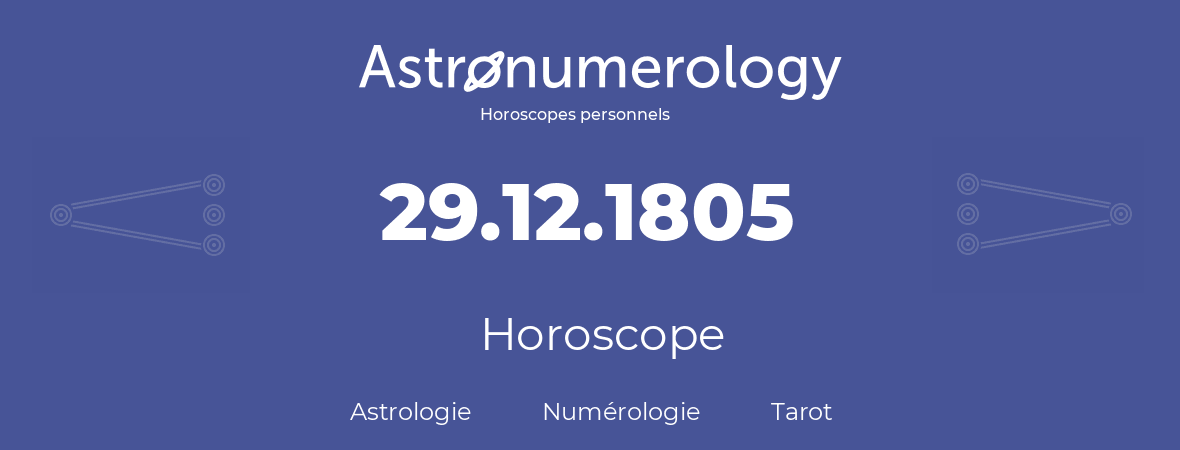 Horoscope pour anniversaire (jour de naissance): 29.12.1805 (29 Décembre 1805)