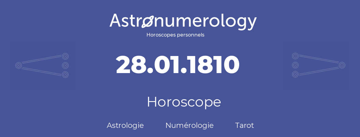 Horoscope pour anniversaire (jour de naissance): 28.01.1810 (28 Janvier 1810)