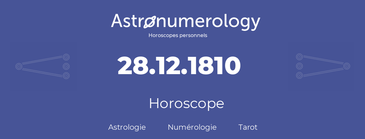 Horoscope pour anniversaire (jour de naissance): 28.12.1810 (28 Décembre 1810)