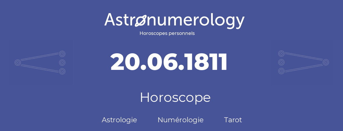 Horoscope pour anniversaire (jour de naissance): 20.06.1811 (20 Juin 1811)
