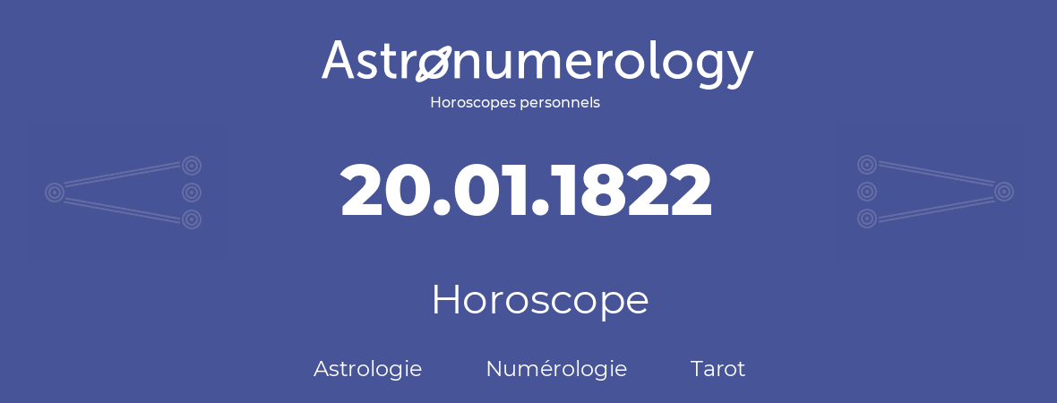 Horoscope pour anniversaire (jour de naissance): 20.01.1822 (20 Janvier 1822)