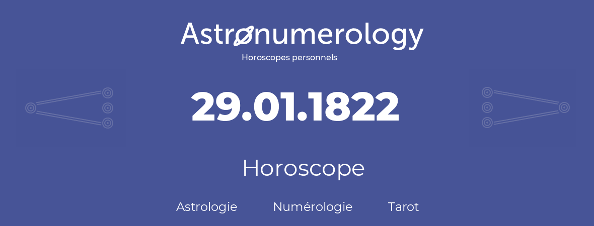 Horoscope pour anniversaire (jour de naissance): 29.01.1822 (29 Janvier 1822)