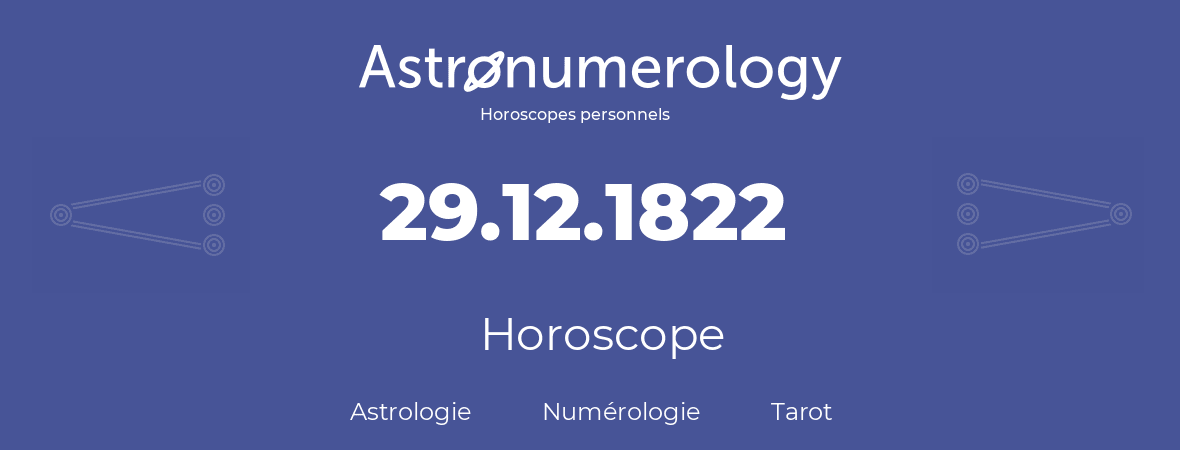 Horoscope pour anniversaire (jour de naissance): 29.12.1822 (29 Décembre 1822)