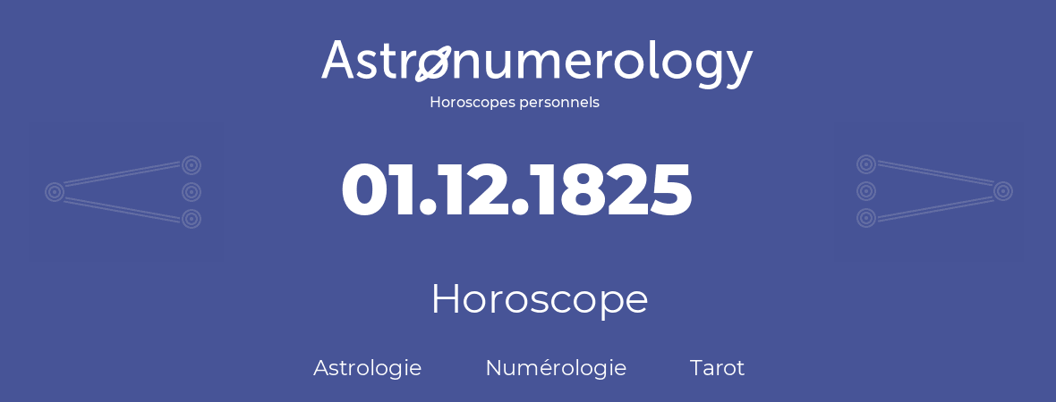 Horoscope pour anniversaire (jour de naissance): 01.12.1825 (01 Décembre 1825)