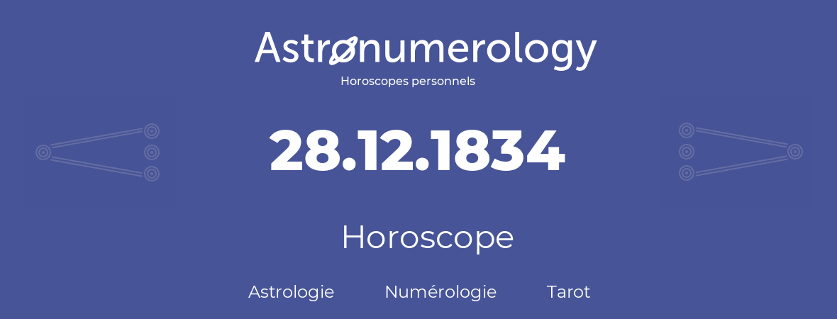 Horoscope pour anniversaire (jour de naissance): 28.12.1834 (28 Décembre 1834)