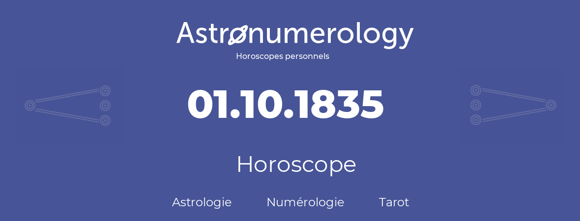 Horoscope pour anniversaire (jour de naissance): 01.10.1835 (1 Octobre 1835)