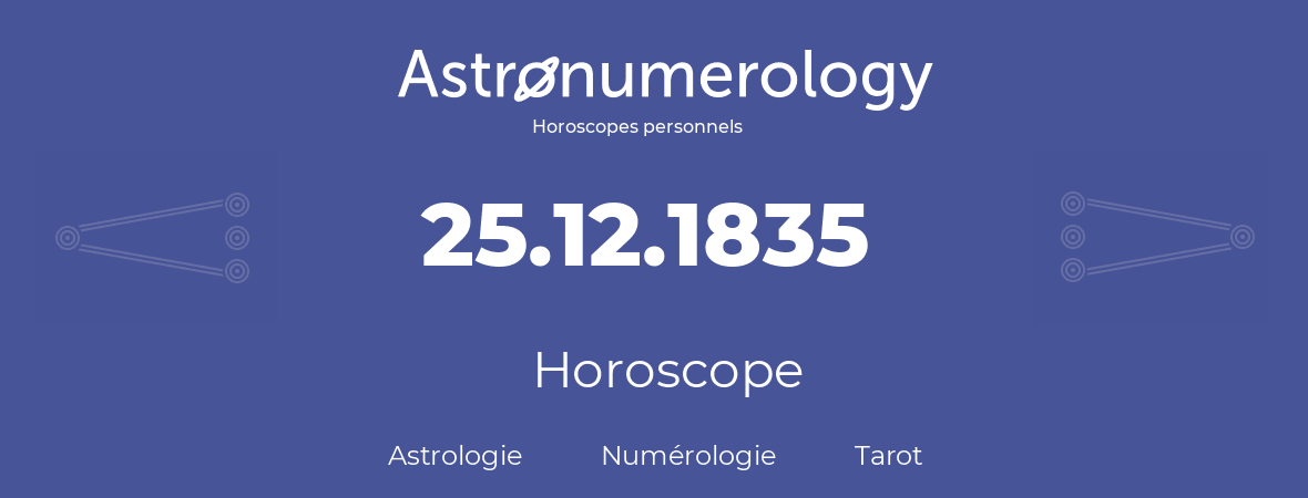 Horoscope pour anniversaire (jour de naissance): 25.12.1835 (25 Décembre 1835)