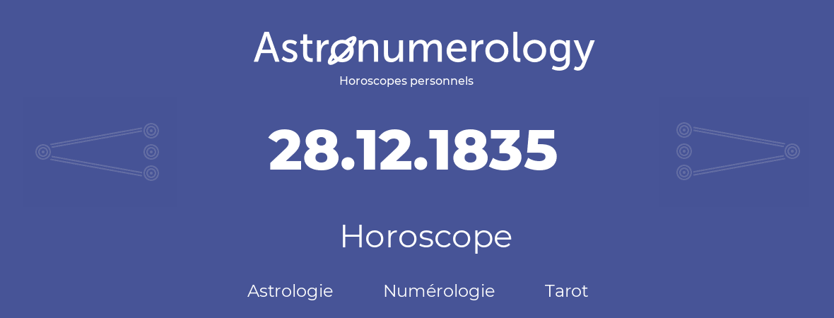 Horoscope pour anniversaire (jour de naissance): 28.12.1835 (28 Décembre 1835)