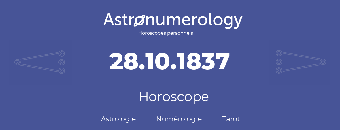 Horoscope pour anniversaire (jour de naissance): 28.10.1837 (28 Octobre 1837)