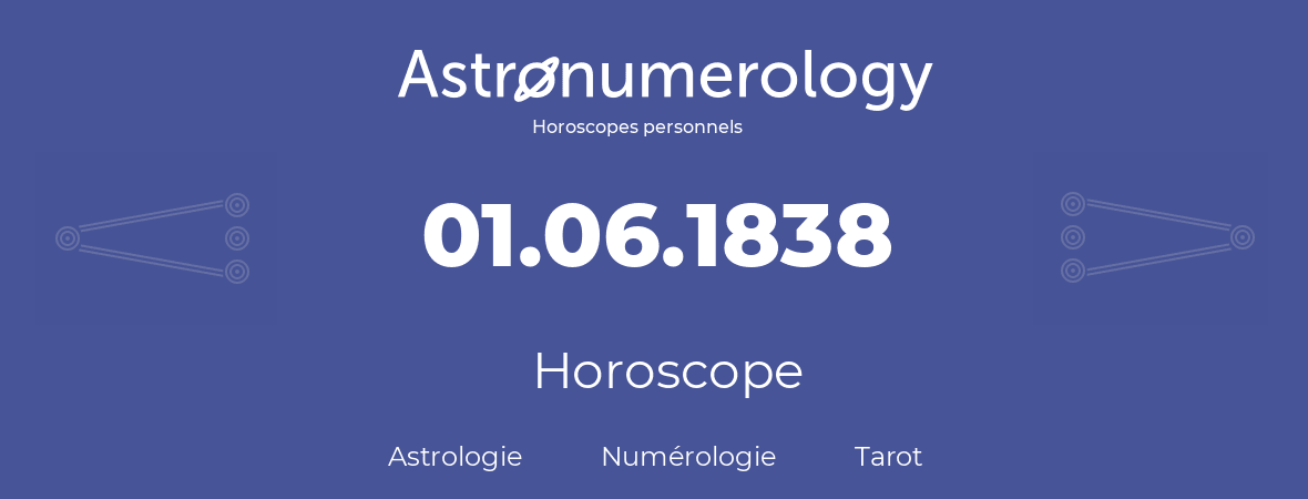 Horoscope pour anniversaire (jour de naissance): 01.06.1838 (1 Juin 1838)