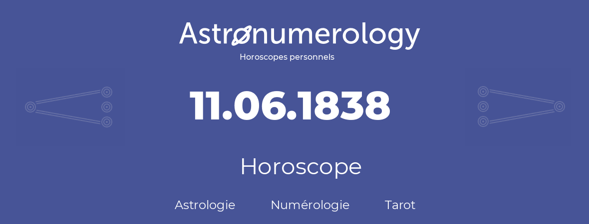 Horoscope pour anniversaire (jour de naissance): 11.06.1838 (11 Juin 1838)