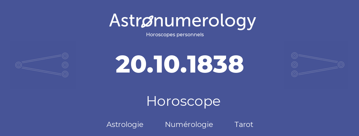 Horoscope pour anniversaire (jour de naissance): 20.10.1838 (20 Octobre 1838)