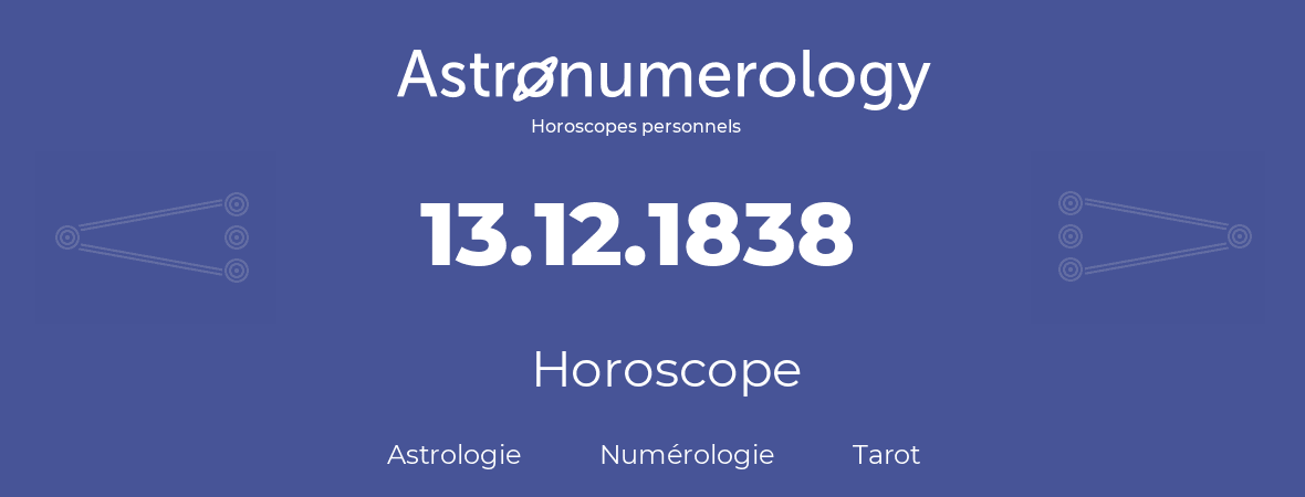 Horoscope pour anniversaire (jour de naissance): 13.12.1838 (13 Décembre 1838)