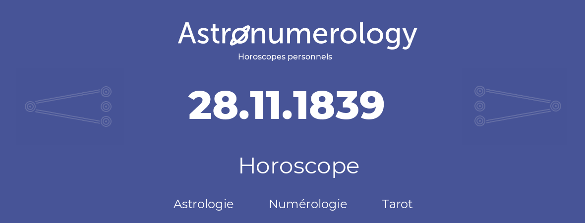 Horoscope pour anniversaire (jour de naissance): 28.11.1839 (28 Novembre 1839)