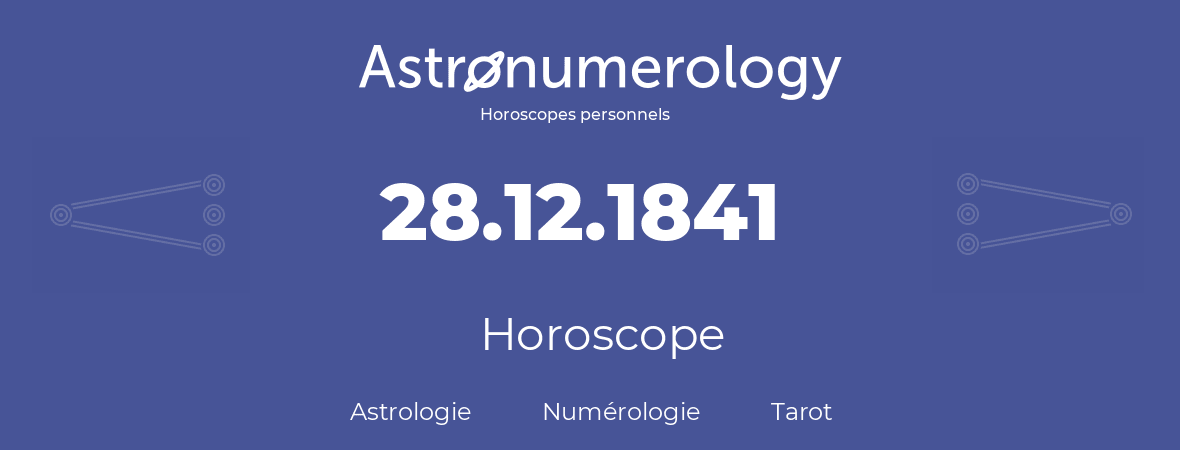 Horoscope pour anniversaire (jour de naissance): 28.12.1841 (28 Décembre 1841)