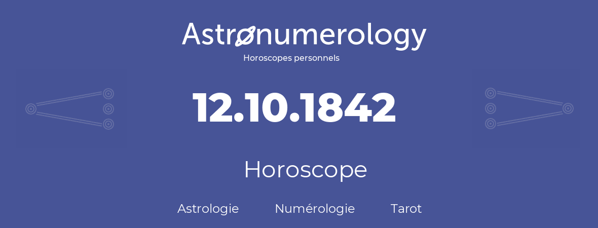 Horoscope pour anniversaire (jour de naissance): 12.10.1842 (12 Octobre 1842)