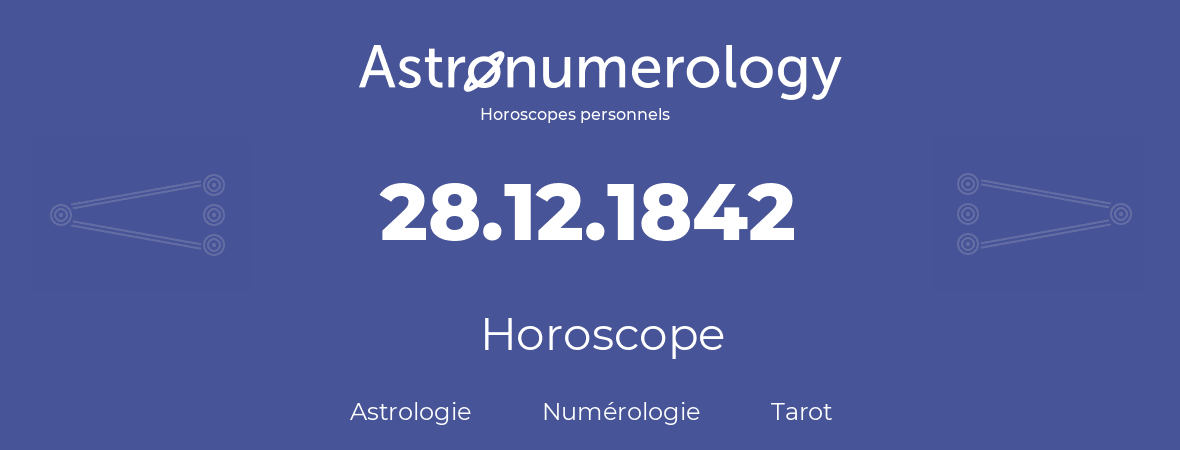Horoscope pour anniversaire (jour de naissance): 28.12.1842 (28 Décembre 1842)