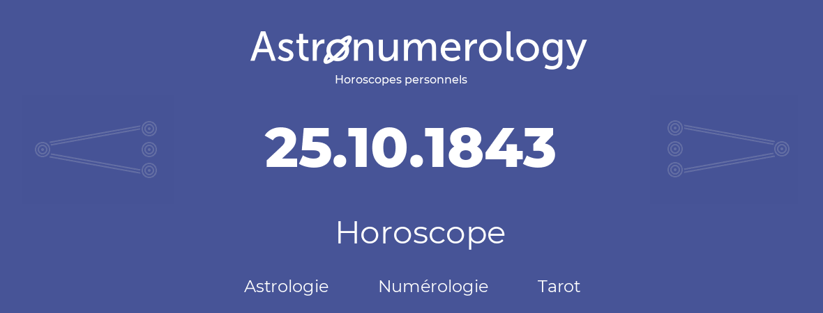 Horoscope pour anniversaire (jour de naissance): 25.10.1843 (25 Octobre 1843)