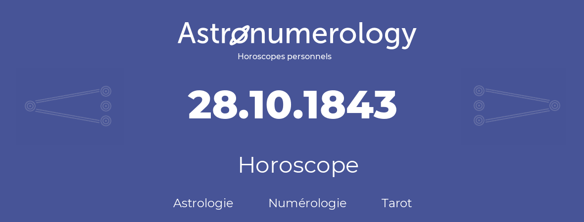 Horoscope pour anniversaire (jour de naissance): 28.10.1843 (28 Octobre 1843)
