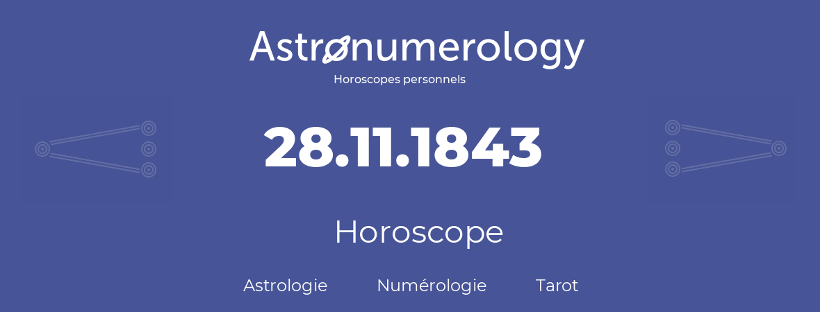 Horoscope pour anniversaire (jour de naissance): 28.11.1843 (28 Novembre 1843)
