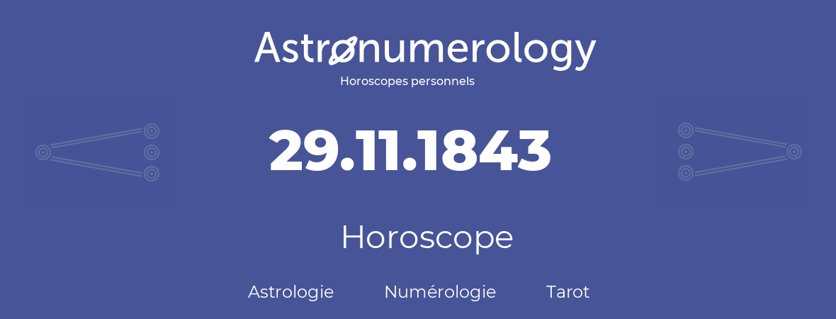Horoscope pour anniversaire (jour de naissance): 29.11.1843 (29 Novembre 1843)