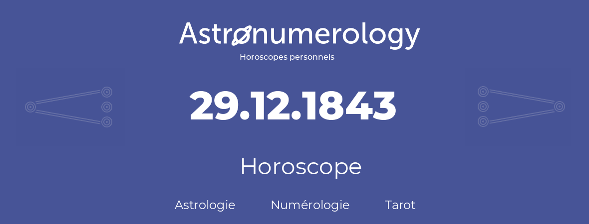 Horoscope pour anniversaire (jour de naissance): 29.12.1843 (29 Décembre 1843)