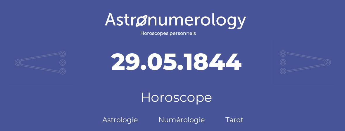 Horoscope pour anniversaire (jour de naissance): 29.05.1844 (29 Mai 1844)