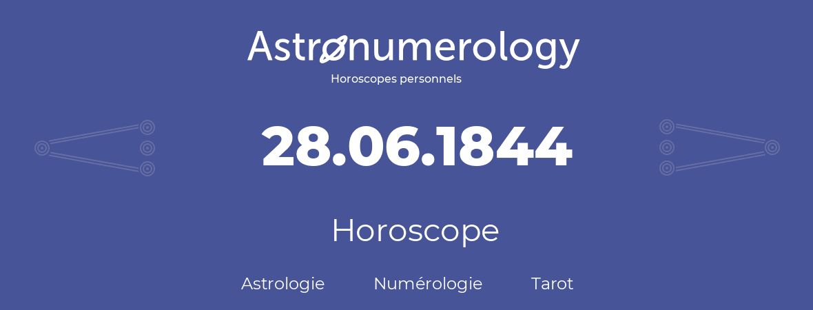Horoscope pour anniversaire (jour de naissance): 28.06.1844 (28 Juin 1844)